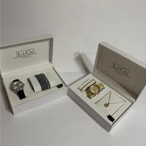 L & Co Timepieces Accessories Black and Silver Tan and Gold Watch Sets